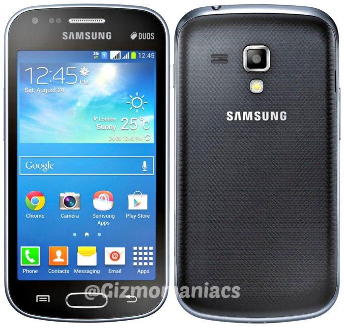 Samsung duos galaxy gt s7582 price android available rs inch display black specifications phones india now surfaces specs 4gb phone